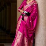 Sumptuous Dark Pink Banarasi Satin Silk Saree With Delectable Blouse