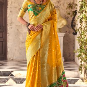 Inspiring Yellow Soft Banarasi Silk Saree With Admirable Blouse Piece