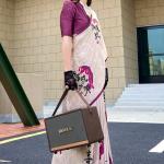 Flamboyant Beige Digital Printed Satin Silk Saree With Inspiring Blouse Piece
