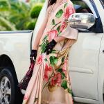 Sempiternal Beige Digital Printed Satin Silk Saree With Confounding Blouse Piece