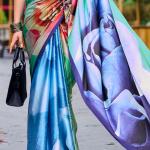 Scrumptious Sea Green Digital Printed Satin Silk Saree With Transcendent Blouse Piece