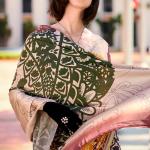 Energetic Beige Digital Printed Satin Silk Saree With Skinny Blouse Piece