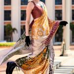 Energetic Beige Digital Printed Satin Silk Saree With Skinny Blouse Piece