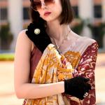 Energetic Beige Digital Printed Satin Silk Saree With Skinny Blouse Piece