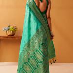 Deserving Turquoise Pure Zari Weaving Banarasi Silk Saree With Forbearance Blouse Piece