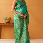 Deserving Turquoise Pure Zari Weaving Banarasi Silk Saree With Forbearance Blouse Piece