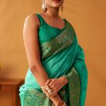 Deserving Turquoise Pure Zari Weaving Banarasi Silk Saree With Forbearance Blouse Piece