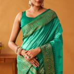 Deserving Turquoise Pure Zari Weaving Banarasi Silk Saree With Forbearance Blouse Piece