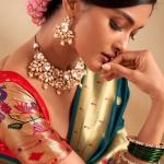 Entrancing Rama Paithani Silk Saree With Nebula Blouse Piece