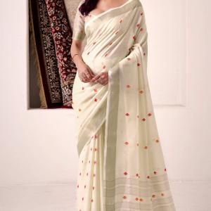 Super Extravagant Beige Cotton Silk Saree With Amazing Blouse Piece