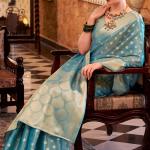 Forbearance Firozi Soft Banarasi Tissue Silk Saree With Vestigial Blouse Piece