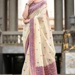 Quixotic Beige Cotton Silk Saree With Lustrous Blouse Piece