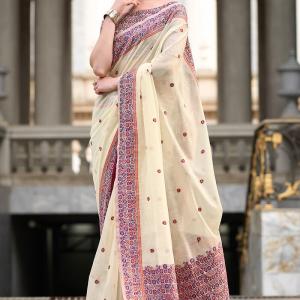 Quixotic Beige Cotton Silk Saree With Lustrous Blouse Piece