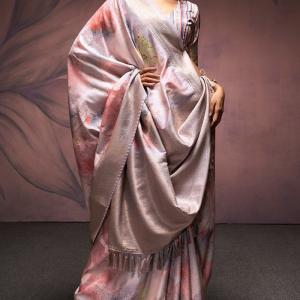 Majesty Grey Digital Printed Soft Silk Saree With Fancifull Blouse Piece