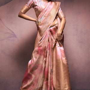 Petrichor Baby Pink Digital Printed Soft Silk Saree With Serendipity Blouse Piece