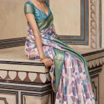 Snappy Baby Pink Digital Printed Soft Silk Saree With Seraphic Blouse Piece