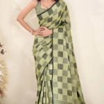 Stylish Green Cotton Silk Saree With Innovative Blouse Piece