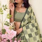 Stylish Green Cotton Silk Saree With Innovative Blouse Piece