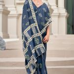 Smashing Navy Blue Printed Mul Cotton Saree With Enchanting Blouse Piece
