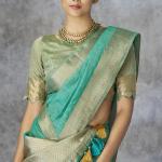 Snappy Sea Green Cotton Silk Saree With Phenomenal Blouse Piece