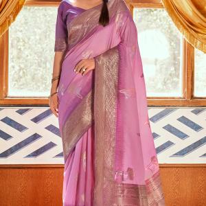 Hypnotic Lavender Soft Banarasi Silk Saree With Entrancing Blouse Piece