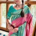 Embrocation Pink Soft Banarasi Silk Saree With Murmurous Blouse Piece