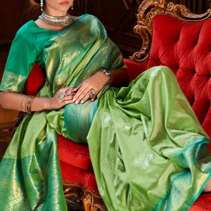 Sumptuous Sea Green Soft Banarasi Silk Saree With Incredible Blouse Piece