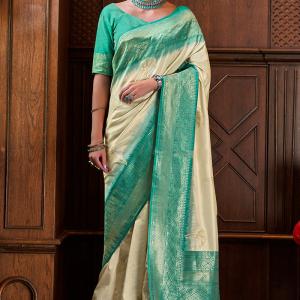 Quixotic Beige Soft Banarasi Silk Saree With Ineffable Blouse Piece