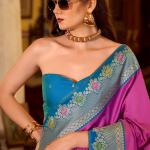 Nebula Magenta Pure Zari Weaving Banarasi Silk Saree With Classy Blouse Piece