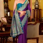 Palimpsest Purple Pure Zari Weaving Banarasi Silk Saree With Designer Blouse Piece