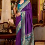 Palimpsest Purple Pure Zari Weaving Banarasi Silk Saree With Designer Blouse Piece