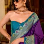 Palimpsest Purple Pure Zari Weaving Banarasi Silk Saree With Designer Blouse Piece