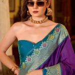 Palimpsest Purple Pure Zari Weaving Banarasi Silk Saree With Designer Blouse Piece