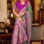 Fugacious Green Pure Zari Weaving Banarasi Silk Saree With Demure Blouse Piece