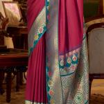 Ethnic Maroon Pure Zari Weaving Banarasi Silk Saree With Scintilla Blouse Piece