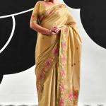 Extraordinary Beige Banarasi Tissue Silk Saree With Staring Blouse Piece