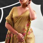 Extraordinary Beige Banarasi Tissue Silk Saree With Staring Blouse Piece