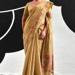 Extraordinary Beige Banarasi Tissue Silk Saree With Staring Blouse Piece