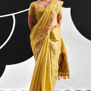 Excellent Yellow Banarasi Tissue Silk Saree With Alluring Blouse Piece