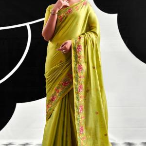 Verdant Green Banarasi Tissue Silk Saree With Glowing Blouse Piece