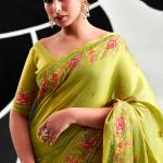 Verdant Green Banarasi Tissue Silk Saree With Glowing Blouse Piece