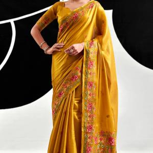 Prettiest Golden Banarasi Tissue Silk Saree With Majesty Blouse Piece