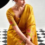 Prettiest Golden Banarasi Tissue Silk Saree With Majesty Blouse Piece