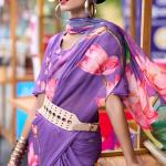 Opulent Lavender Digital Printed Georgette Saree With Prominent Blouse Piece