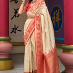 Redolent Beige Soft Banarasi Silk Saree With Deserving Blouse Piece