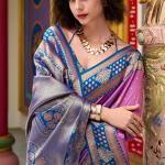 Exquisite Lavender Soft Banarasi Silk Saree With Splendorous Blouse Piece