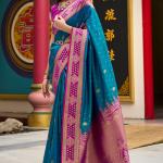 Opulent Blue Soft Banarasi Silk Saree With Classic Blouse Piece