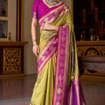 Skinny Mustard Soft Banarasi Silk Saree With Evanescent Blouse Piece