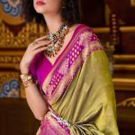 Skinny Mustard Soft Banarasi Silk Saree With Evanescent Blouse Piece