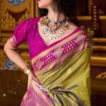 Skinny Mustard Soft Banarasi Silk Saree With Evanescent Blouse Piece